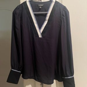 V neck navy blue long sleeves Express blouse Brand new without tags